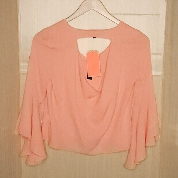 Gianni Bini Womens New Orange Flowy Cropped Bell Sleeve Blouse Small - Picture 2 of 8